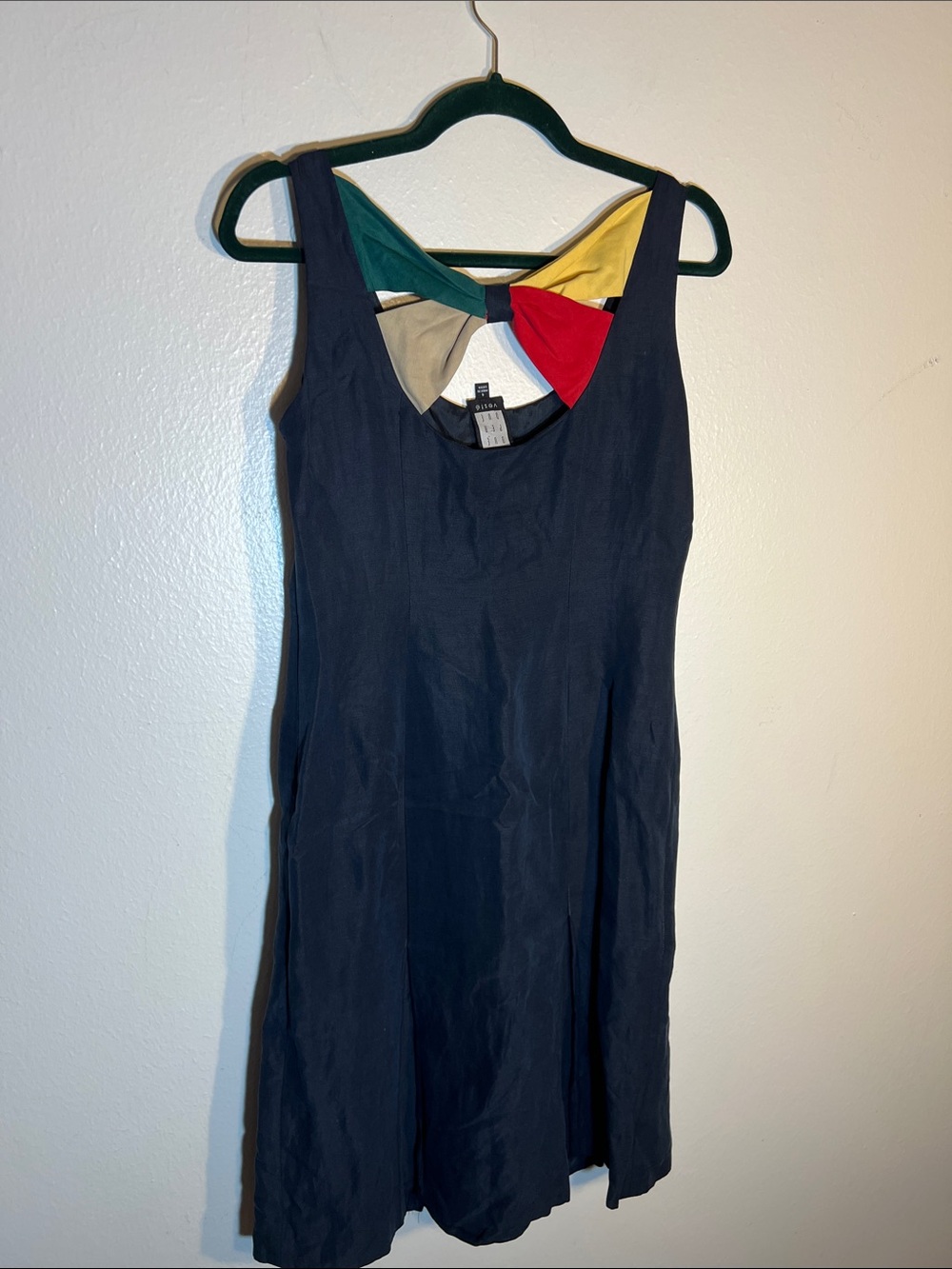 Vintage Oue Per Our Veste Navy Midi Dress with Multicolor Back Detail Size 4 S - Picture 5 of 6
